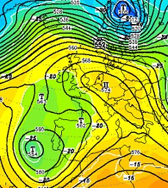 la goccia fredda sulla penisola Iberica fa sperare le piogge primaverili