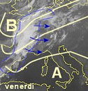 meteosat che evidenzia fronte temporalesco a ridosso delle Alpi