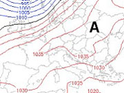 cartina isobarica: promontorio anticiclonico dall'Atlantico agli Urali