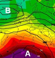 cartina cromatica delle aree di alta e bassa pressione