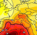 cartina cromatica che visualizza l'espansione dell'anticiclone sub-tropicale sul Mediterraneo