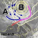 Il vortice polare a ridosso delle ALPI col fronte perturbato che apporterà nevicate e fenomeni temporaleschi su Triveneto e al centro sud