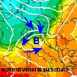 cartina cromatica che evidenzia il vortice di aria fredda in discesa dal nord Europa