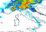 cartina cromatica che evidenzia le precipitazioni associate alla linea temporalesca