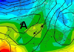 cartina cromatica con campo aniciclonico sull'Europa centrale