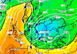 vortice di aria siberiana irrompe da nord est sul bacino del Mediterraneo