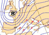 cartina isobarica che mostra l'ultima depressione atlantica del mese 