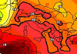 carta cromatica delle temperature: espansione dell'anticiclone sub-tropicale