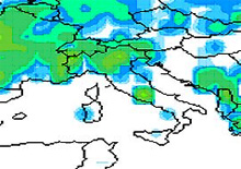 mappa cromatica delle precipitazioni sulla Penisola