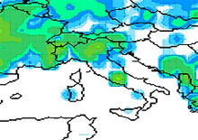 mappa cromatica delle precipitazioni sulla Penisola