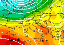 mappa cromatica delle temperature sull'Europa centro meridionale