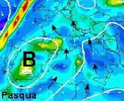 cartina cromatica con evidente area depressionaria sulle Baleari