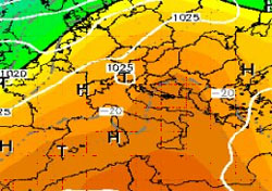 cartina cromatica che evidenzia l'espansione verso nord dell'anticlone sub-tropicale