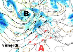 cartina isobarica europea e mappa delle precipitazioni