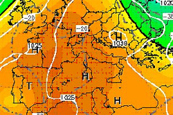 mappa cromatica isobarica dell'area anticiclonica sull'Europa centrale