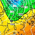 mappa cromatica isobarica dell'ipotetica saccatura di fine mese