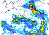 Mappa delle precipitazioni sulle regioni centro meridionali