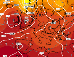 cartina cromatica isobarica europea dell'area anticiclonica
