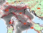 mappa delle precipitazioni sulle regioni centro settentrionali