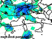 flusso delle correnti atlantiche e mappa delle precipitazioni sulle regioni settentrionali