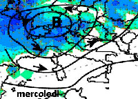 Area depressionaria e mappa delle precipitazioni sulle regioni settentrionali