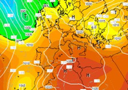 cartina cromatica che mostra l'espansione verso nord dell'anticiclone nord-africano