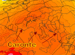 cartina cromatica che mostra l'espansione verso nord dell'anticiclone nord-africano