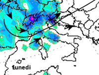 mappa delle precipitazioni sulle regioni centro-settentrionali