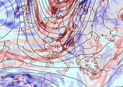 cartina barica che mostra il vortice in discesa dal nord Europa