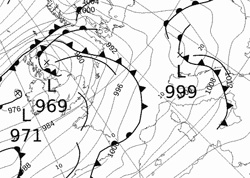 cartina isobarica con fronti perturbati in ambito Europeo