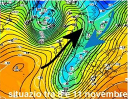 cartina cromatica che mostra l'arrivo della fase fredda