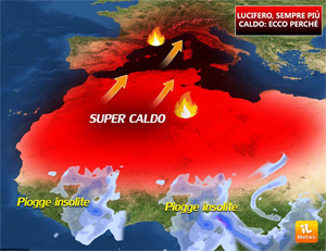 Cartina del nord Africa che mostra l'anticiclone sahariano in espansione verso nord