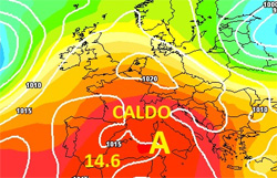 Cartina cromatica che mostra la prima ondata calda di matrice nord-Africana