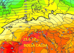 Cartina cromatica-isobarica che mostra la nuova espansione verso nord dell'anticiclone sub-tropicale