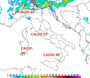 Mappa delle precipitazioni sulla Penisola