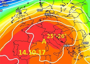 cartina cromatica che mostra l'espansione verso nord dell'anticiclone sub-tropicale