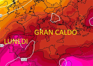 Cartina cromatica che mostra l'espansione verso nord dell'anticiclone nord-africano