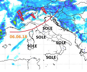 Mappa delle precipitazioni temporalesche al nord