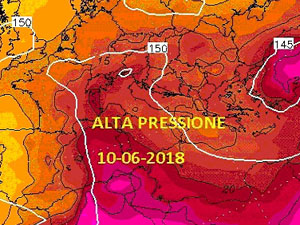 Cartina cromatica che mostra il campo anticiclonico