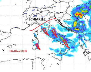 Mappa delle precipitazioni temporalesche al centro-sud