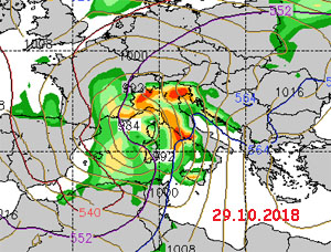 Mappa cromatica delle precipitazioni del giorno 28 ottobre