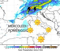 Cartina cromatica che mostra la pappa delle precipitazioni sull'Italia