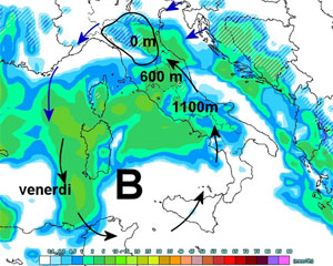 mappa delle precipitazioni sull'Italia