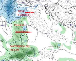 mappa delle precipitazioni in arrivo sull'Italia