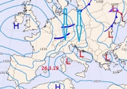 mappa cromatica che mostra la discesa di aria artica dal nord Europa