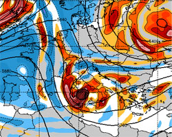 Cartina cromatica che mostra la pappa delle precipitazioni sull'Italia