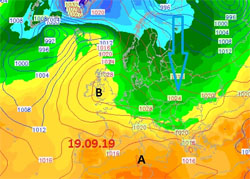 Cartina cromatica che mostra la mappa delle precipitazioni sull'Italia