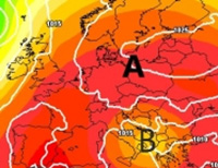 Cartina cromatica che mostra il vortice ciclonico presente sulla Penisola