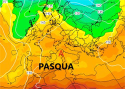 cartina cromatica che mostra il campo anticiclonico presente sulla Penisola