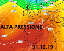 cartina cromatica che mostra l'espansione sul bacino del Mediterraneo dell'anticiclone nord Africano